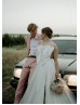 Strapless Ivory Satin Tulle Slit Wedding Dress With Big Bow